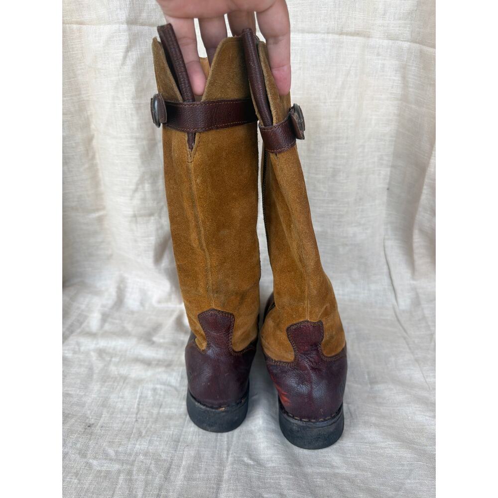 Born Boots 8.5 Brown Leather Suede Two Tone Riding Buckle Equestrian Crown Boret - Picture 7 of 9